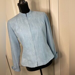 Dressbarn~Lightweight~Fitted~Baby Blue~Faux Suede~Zip-Up~Jacket~Mock Neck~Size S